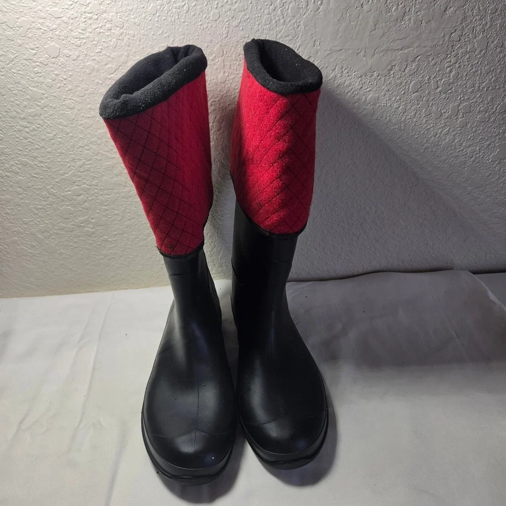 Sorel Black Rubber Red Quilted Felt Fleece Lined Rain Boots Mens 11 Canada Made
